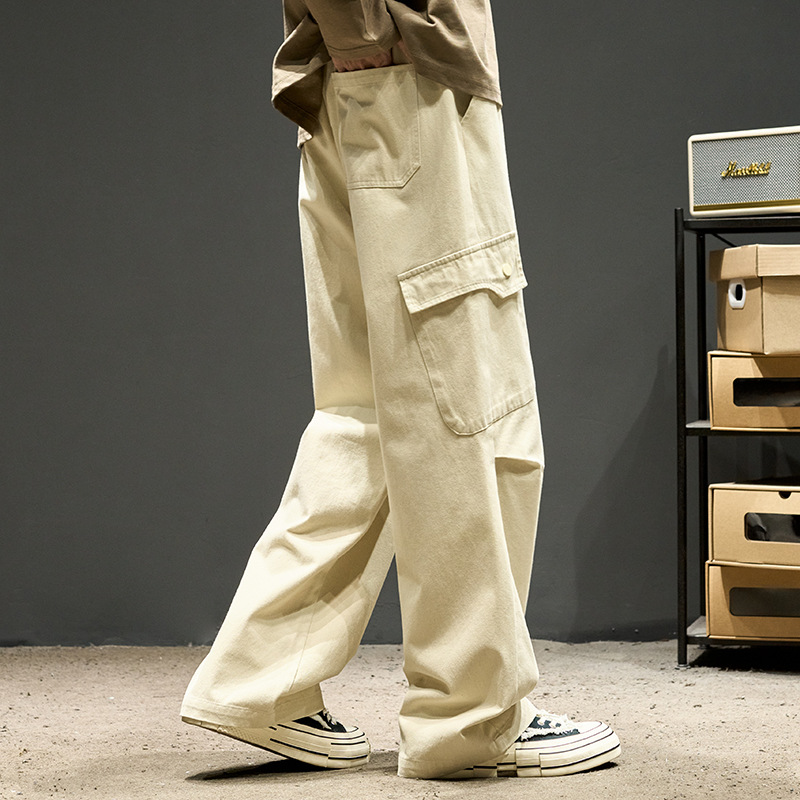 free shipping Teen Boys' Japanese Streetwear Cargo Pants Relaxed Straight Leg Utility Trousers with Multiple Pockets Premium Bad Boy Style Casu