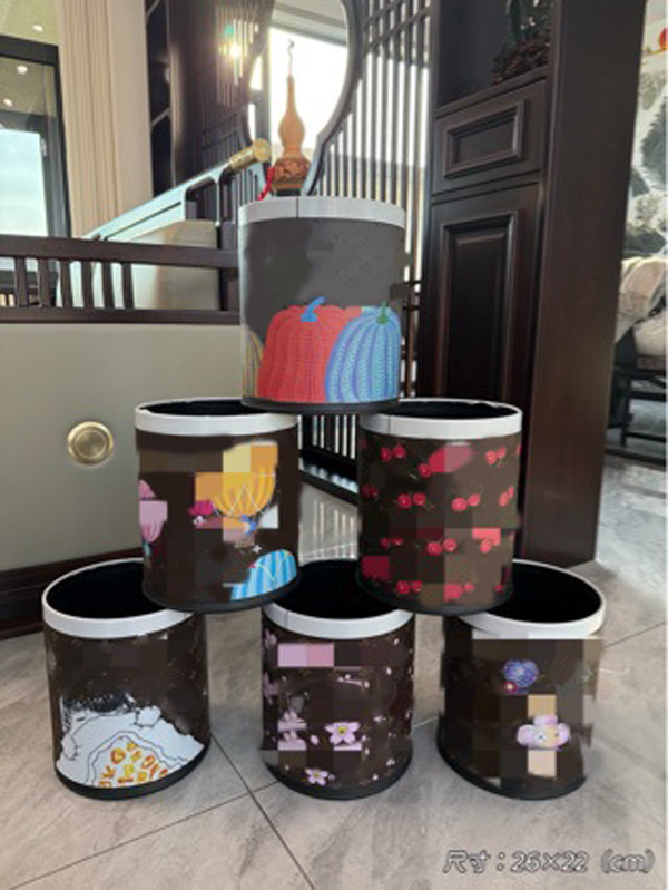 Designer Storage Boxes Mini Desktop Trash Can Creative Stainless Steel Decorative Bin with Fun Patterns-image-1093973725
