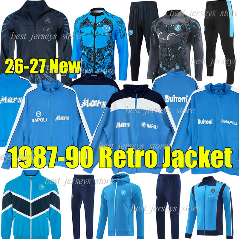 3XL Napoli Maradona Retro Soccer Survêtements Ensembles 26-27 kits d'avant-match coupe-vent veste à capuche entraînement Sweats à capuche Pull Na
