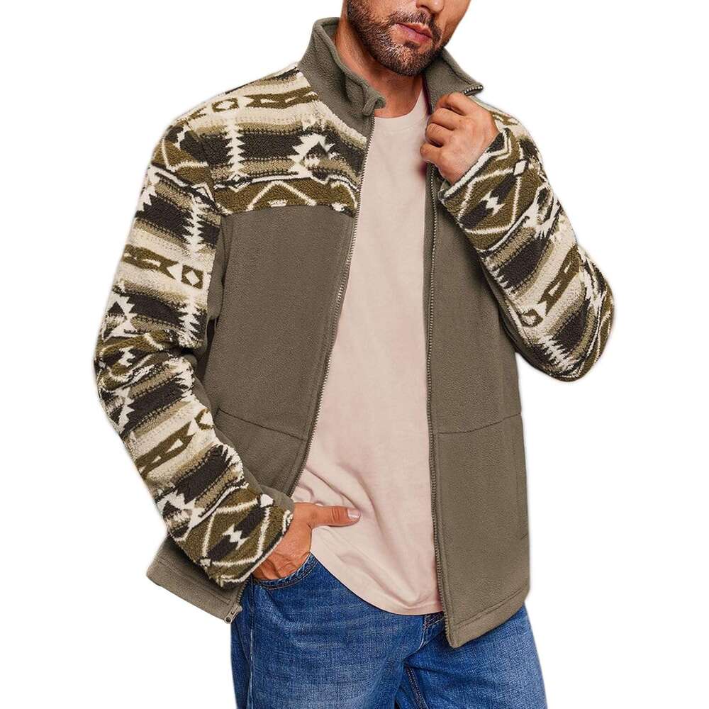 New DesignMens Soft Polar Fleece Jacket Zip Up Printed Coat Casual Tribal Aztec Midweight Winter Outfits