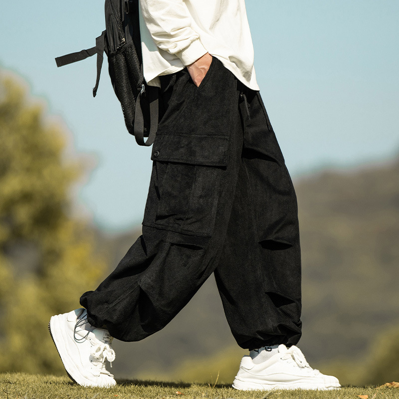 New design Oversized Wide Leg Cargo Pants, Men's Japanese Style Relaxed Fit Trousers, City Boy Inspired Casual Wear in Extended Sizes