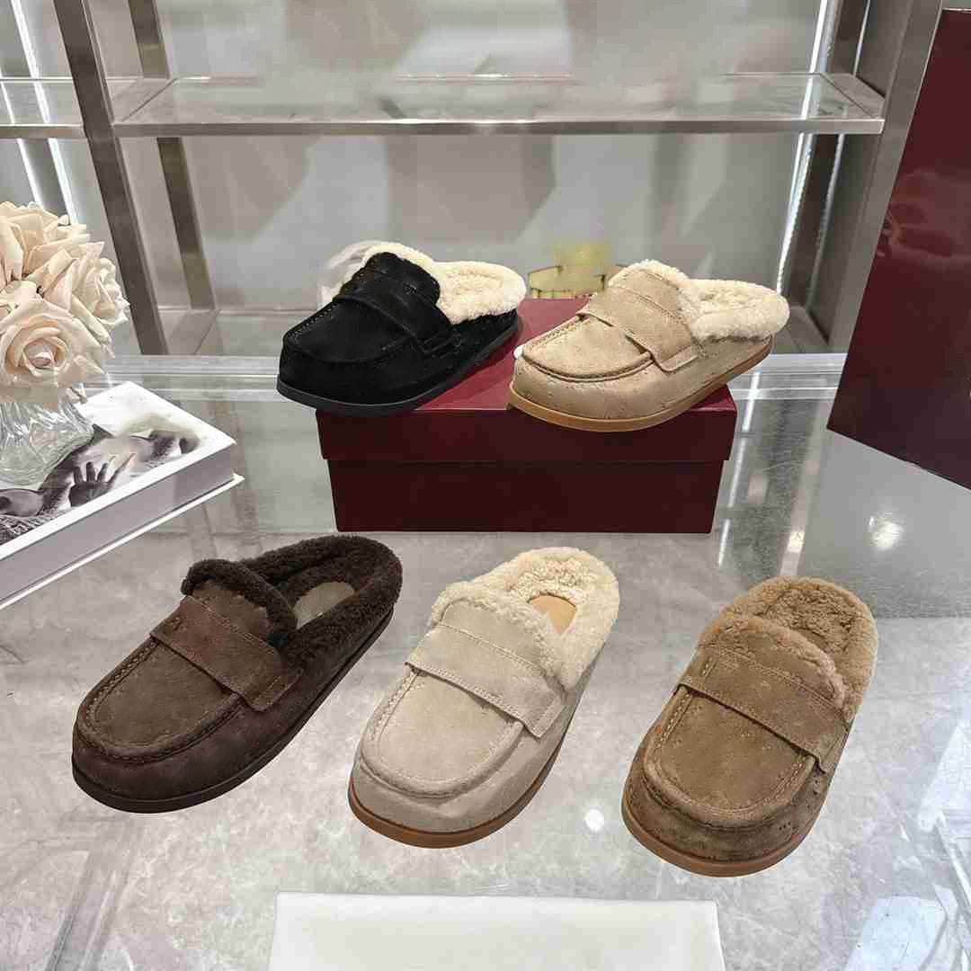 10A High-Quality Designer Shoes Autumn and Winter New Women's Wool Slippers Fashion Casual Versatile Loafers Half-Slippers