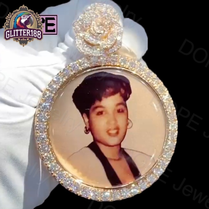 Hip Hop Photo Pendant Rotatable Double Side 925 Silver Iced Out RIP Picture Frame Pendant Custom Moissanite Pendant