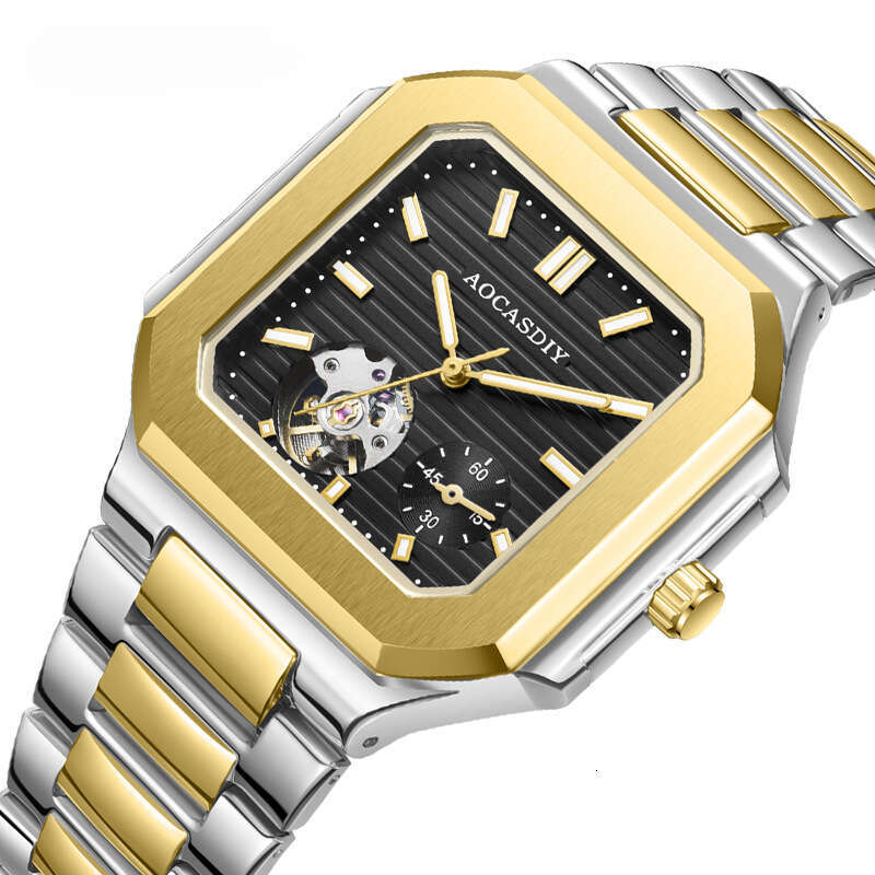 Luxury brand men's steel strip waterproof mechanical watch trend hollowed out square men's watch