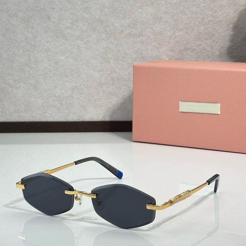 miummi sunglasses Designer Frameless Sunglasses Luxury small frame Classic cutting lenses Unique metal mirror legs Women frameless glasses with box
