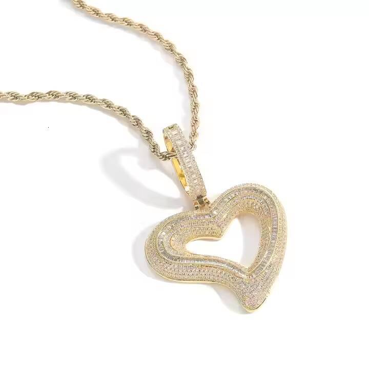 Baguette Round Cut Lab Grown Diamond Heart Shape Pendant 1 Inch Custom Bling Jewelry 925 Silver Plated Wedding Party Romantic