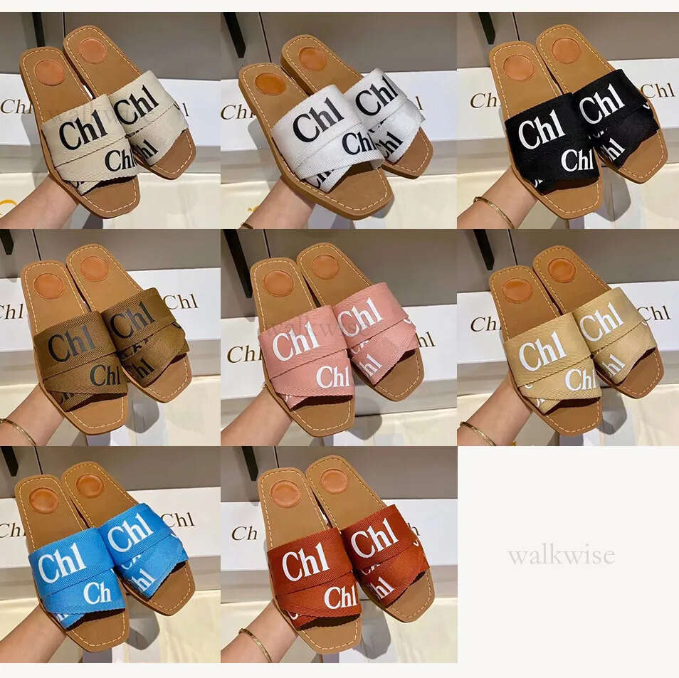 Slippers Woody Mule Slides Designer Canvas Sandals Womens Letter Sandal Slipper Shoes Casual Thick Bottom Net Red Summer Flat Women
