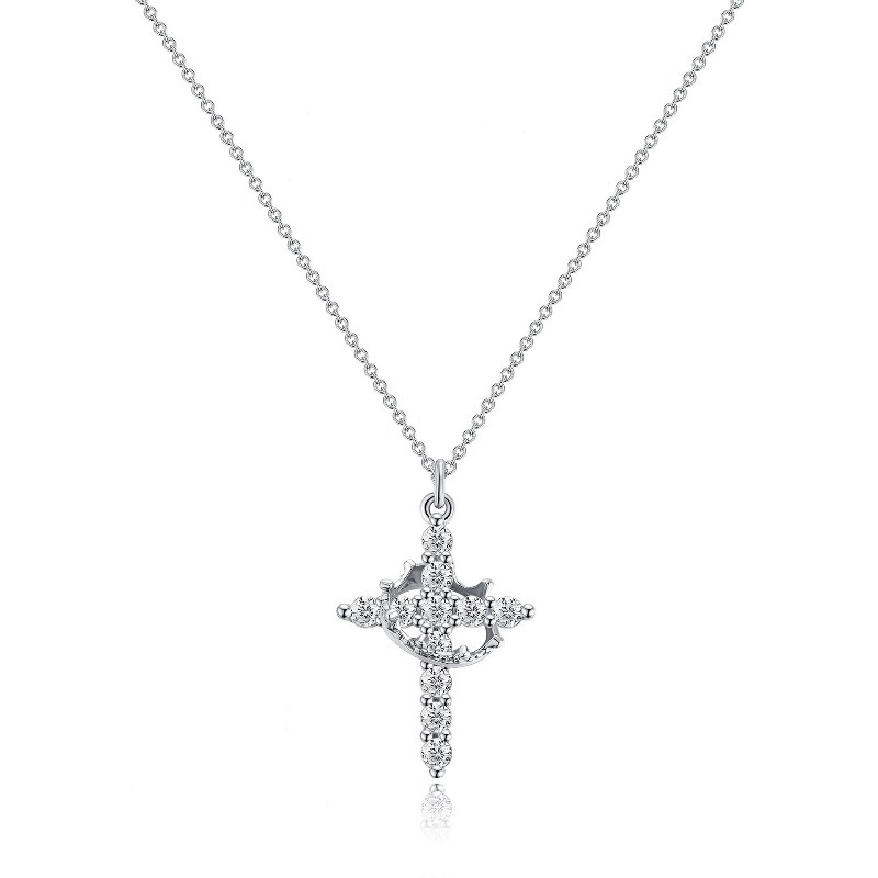 Cross Pendant Necklace Rotatable Crown Design Unisex Light Clavicle Chain Fade Resistant Trendy Versatile Jewelry For Men And Women-image-1104208521