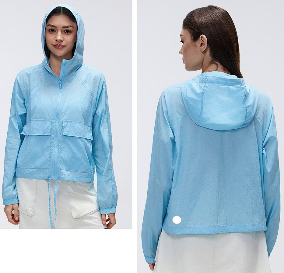 UU-L5769 Femmes Gel de silice même couleur Yoga crème solaire vêtements extérieur séchage rapide sport manteau lâche Joker cordon à capuche solei