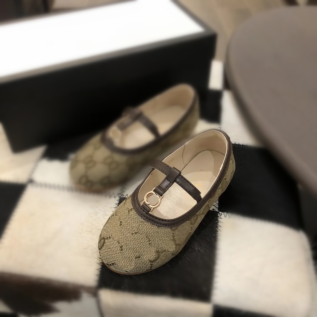 Luxury Princess Designer Canvas with Genuine Leather Shoes Kids Sweet Dance Flats Brand Girls Loafers