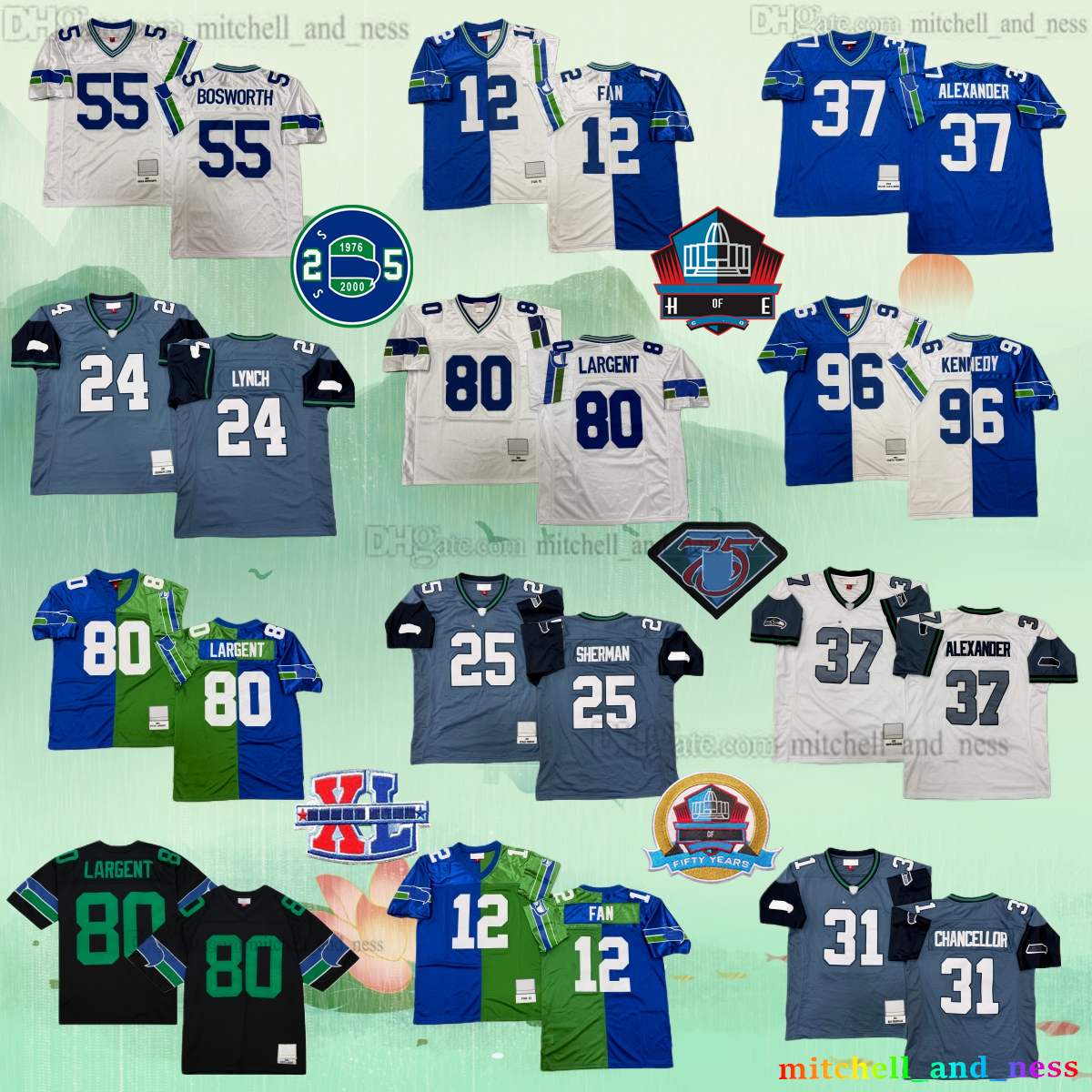 Custom S-6XL Throwback 1976 Football 80 Steve Largent Jersey 10 Jim Zorn Fan 24 Marshawn Lynch 25 Richard Sherman 31 Kam Chancellor Kenny Easley-image-936357479