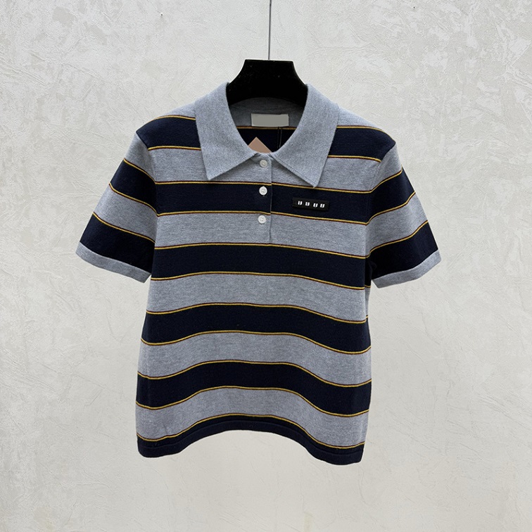 Femmes surdimensionnées concepteur tricot t-shirts élégant Preppy rayé Polo tricot pull été bureau trajet décontracté tricot t-shirt