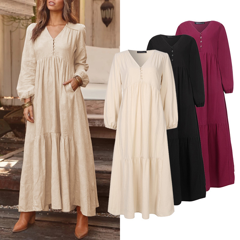 (11) Robe d'été, élégante et décontractée, à manches longues, avec ceinture
