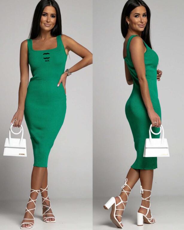 C26002 Summer women designer basic casual dress woman slim fit luxury brand vest split long skirt part club female charming woman clothing