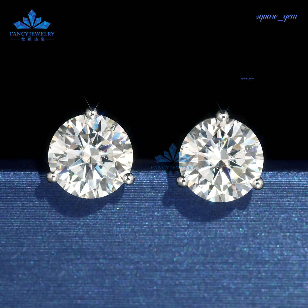 Stud Earrings 18K White Gold With Round Cut Lab-Grown Moissanite Diamond Classic Unisex Style For Anniversaries Parties Gifts