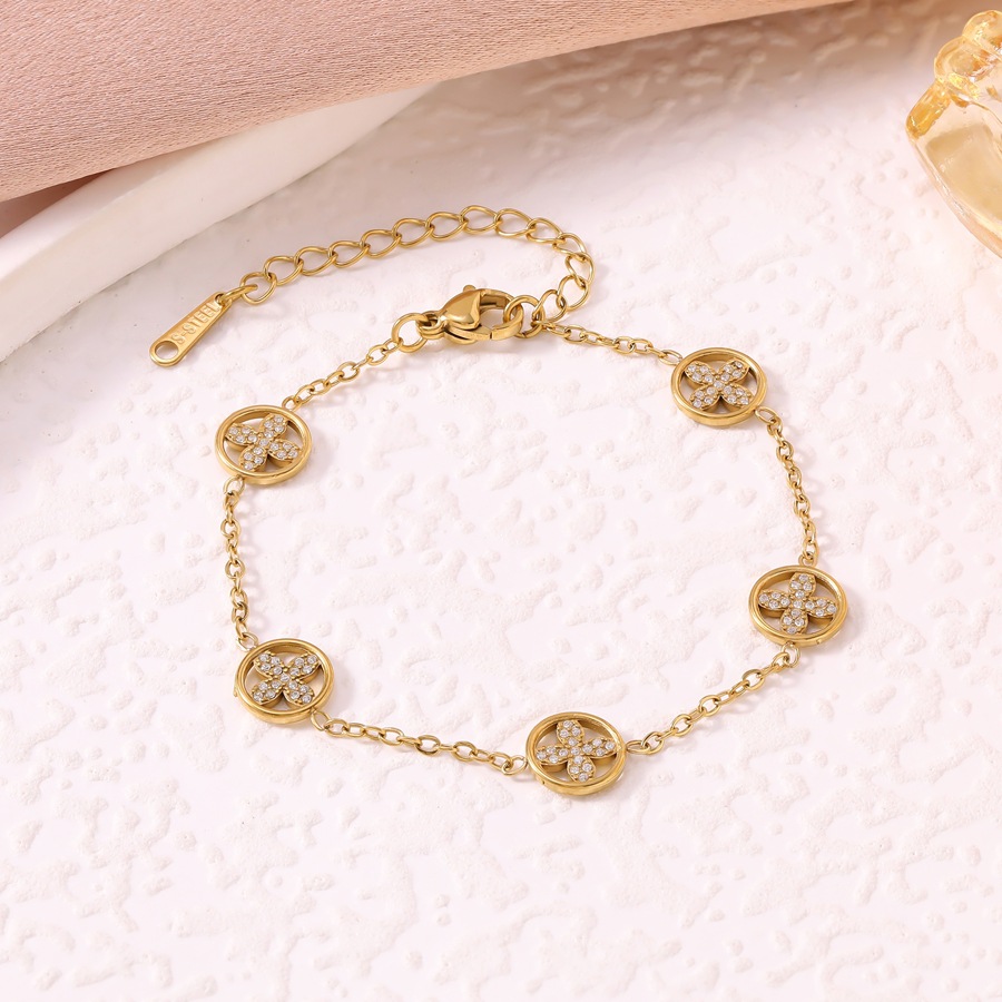 E-commerce Hot-Selling Light Luxury Inlaid Diamond Hollow Four-Leaf Flower for Women Fashionable Versatile Vacuum Electroplated Stainless Steel B-image-1094128322