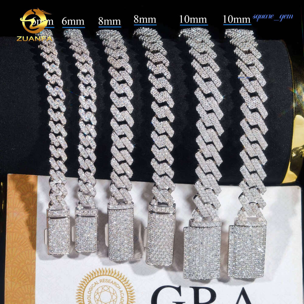 Hot Sale Fine Jewelry Lab Diamond S925 Sterling Silver Rhodium Plated Moissanite Men Cuban Link Bracelet