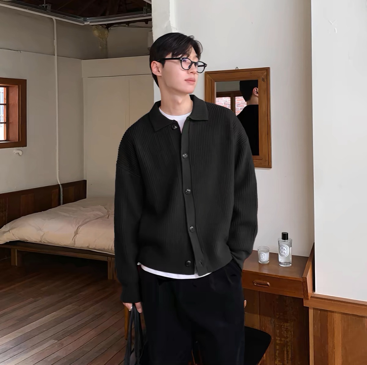 free shipping 2026 Men's Pure Color Knit Cardigan Handsome Slouchy Fit Casual Outerwear Relaxed Open Front Sweater for Spring Autumn