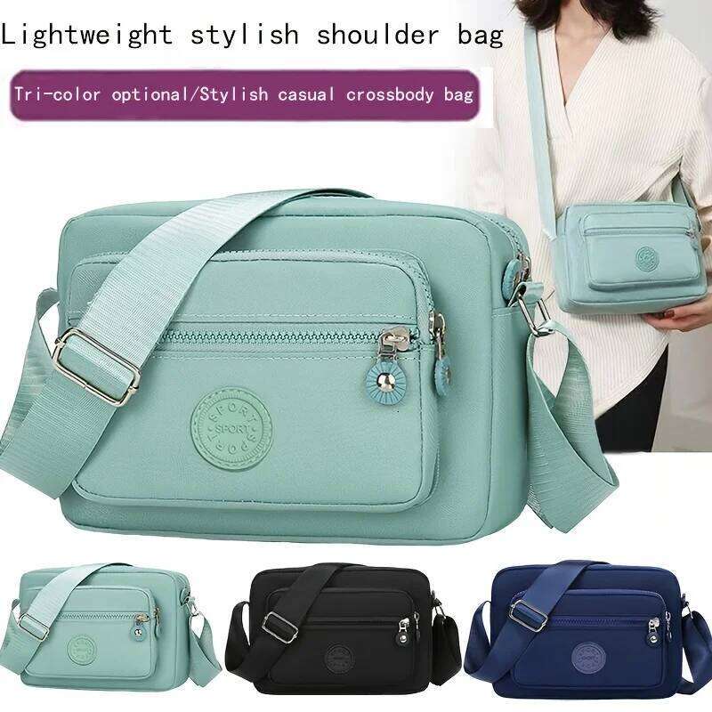 1pc Lightweight Nylon Women's Shoulder Bag,Adjustable Strap,Casual Crossbody Design in Mint,Zipper Closure, Ideal for Everyday H260908