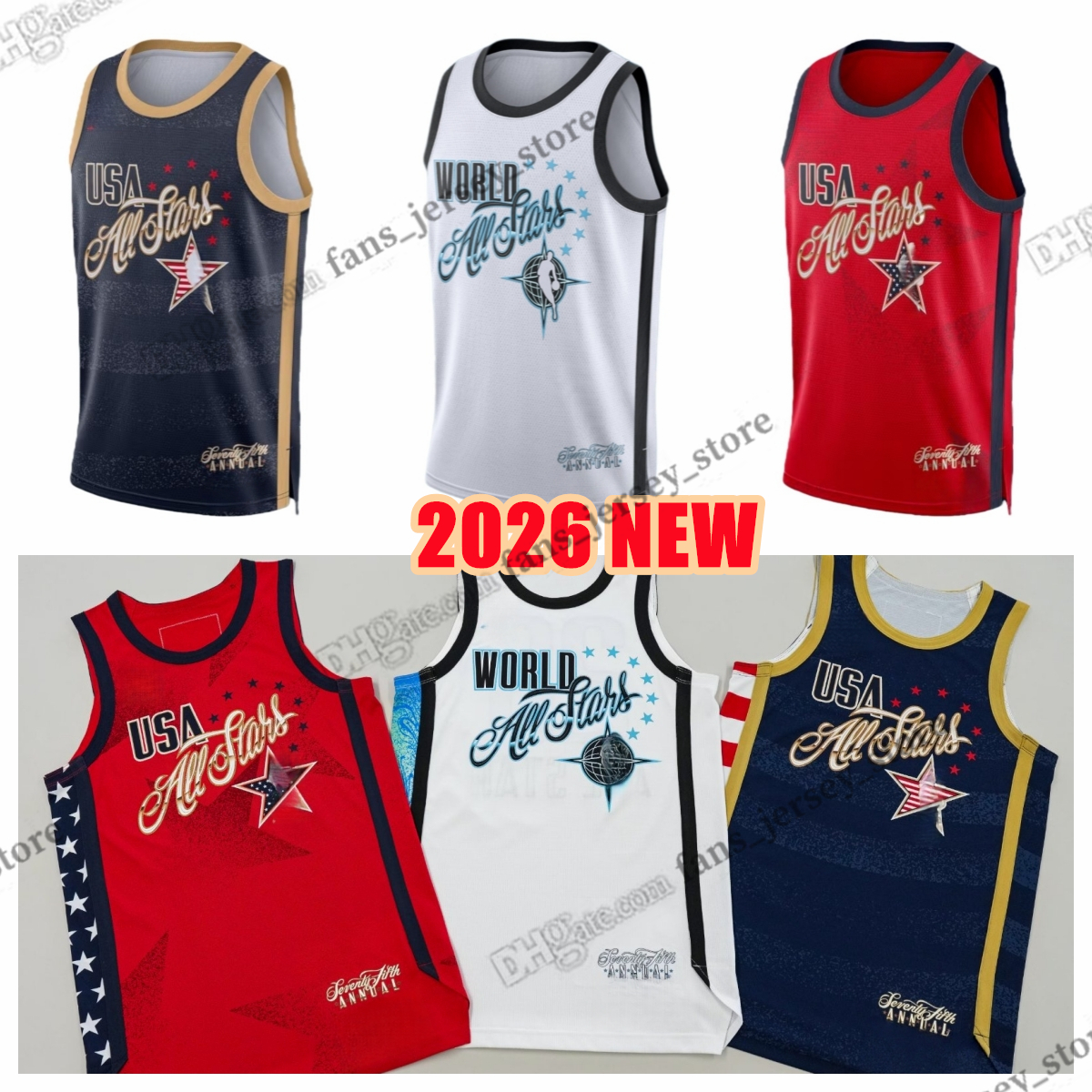 77 Luka Doncic 2026 Maillot de basket-ball All-Star imprimé 23 LeBron James 30 Stephen Curry 32 Karl-Anthony Towns 1 Victor Wembanyama 15 Nikola