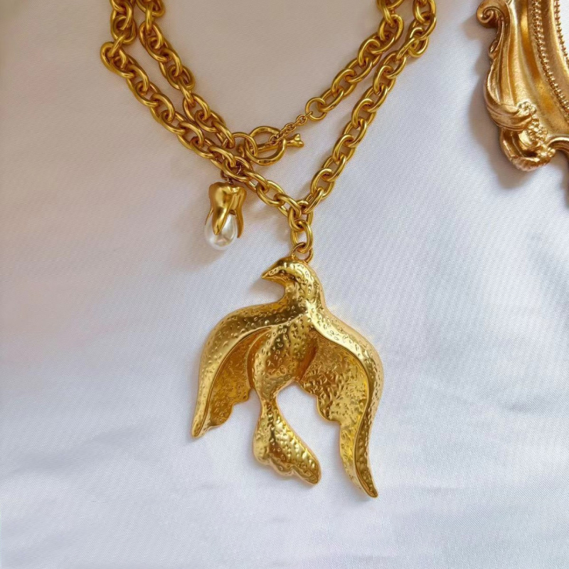 Designer Good Quality Real 18K Gold Plated Dove of peace Pearl Schiaparelli Pendant Necklace Women&Girl Gift Jewelry XL2193