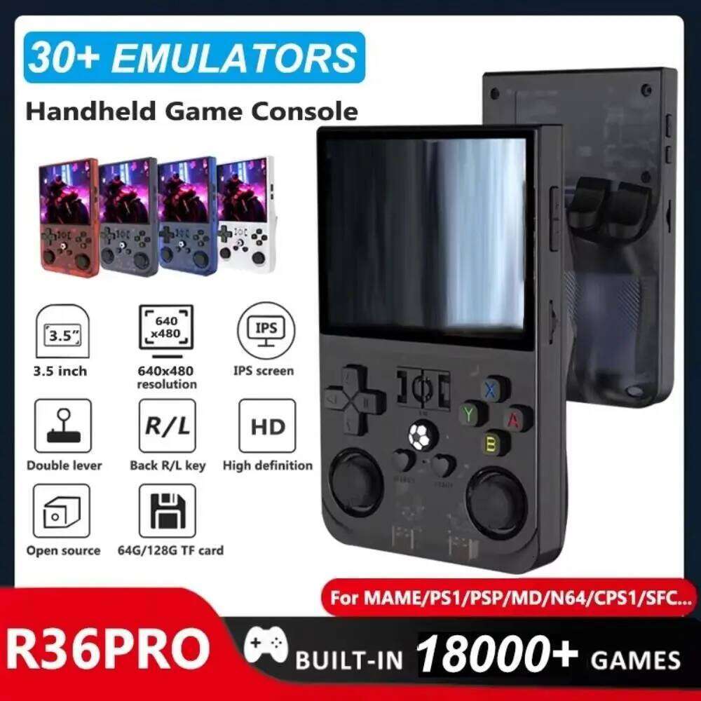 R36PRO Open Source Handheld Console Dual Joystick 35inch HD Screen Player 4000mAh 64GB 128GB Game Machine J260204 M260210-image-1094745338