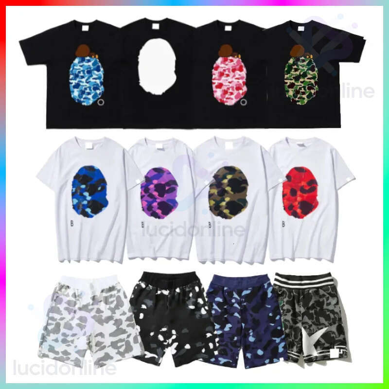 baps Designer Mens T-Shirts Tees Side Double Sided Camouflage Shark Tshirts Graphic Colorful Cashew Lightning Cotton Shirts bapetshirts cf2