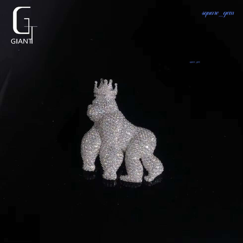 Trendy Past Diamond Tester VVS Moissanite Pendant With Men Hip Hop 925 Sterling Silver Jewelry Crown Orangutan Design Charm