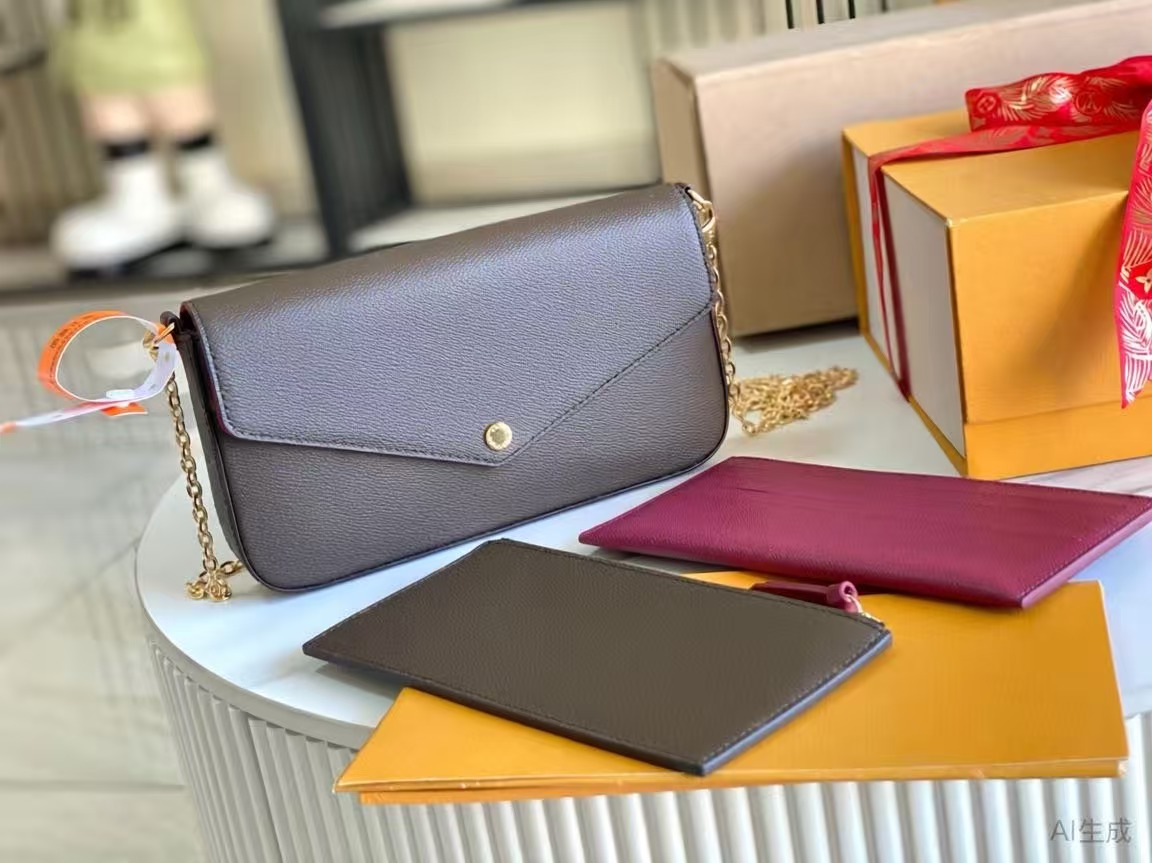 Top quality M61276 M44840 Women Messenger Leather handbag Evening Bag Original box flower Luxury Designer POCHETTE FELICIE Shoulder bags checkers