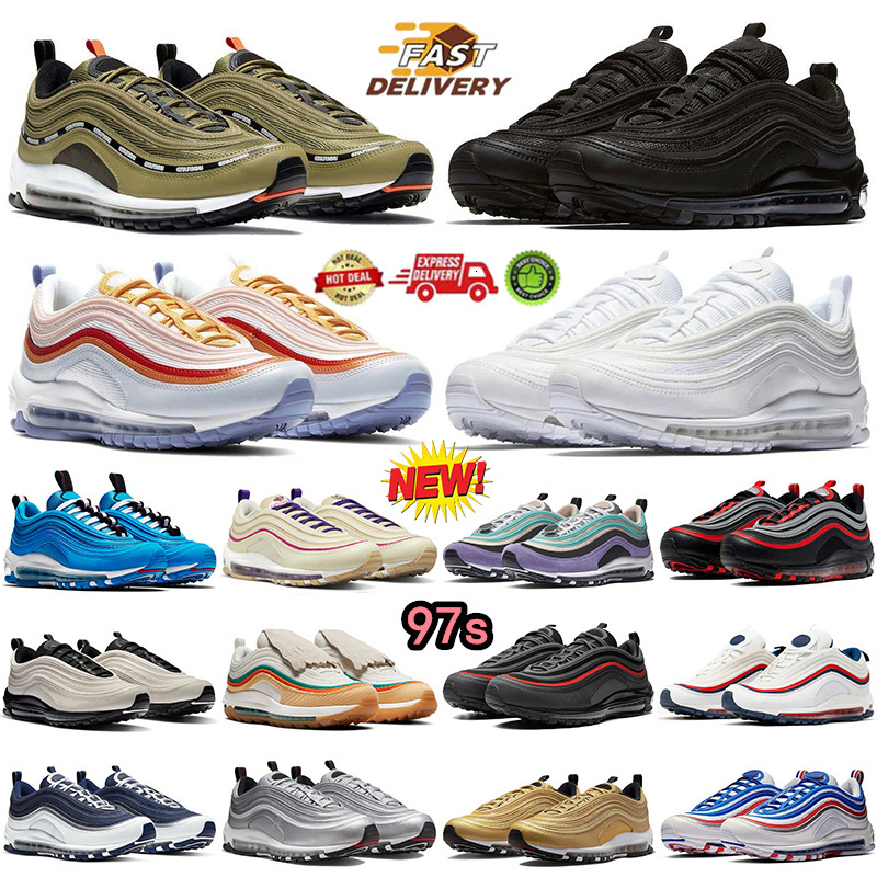 Classic Designer 97s Running Shoes Mens Womens Fashion Sports Sneakers Triple Black White Metallic Silver Orange Men 97 Trainers Outdoor Walking Jog