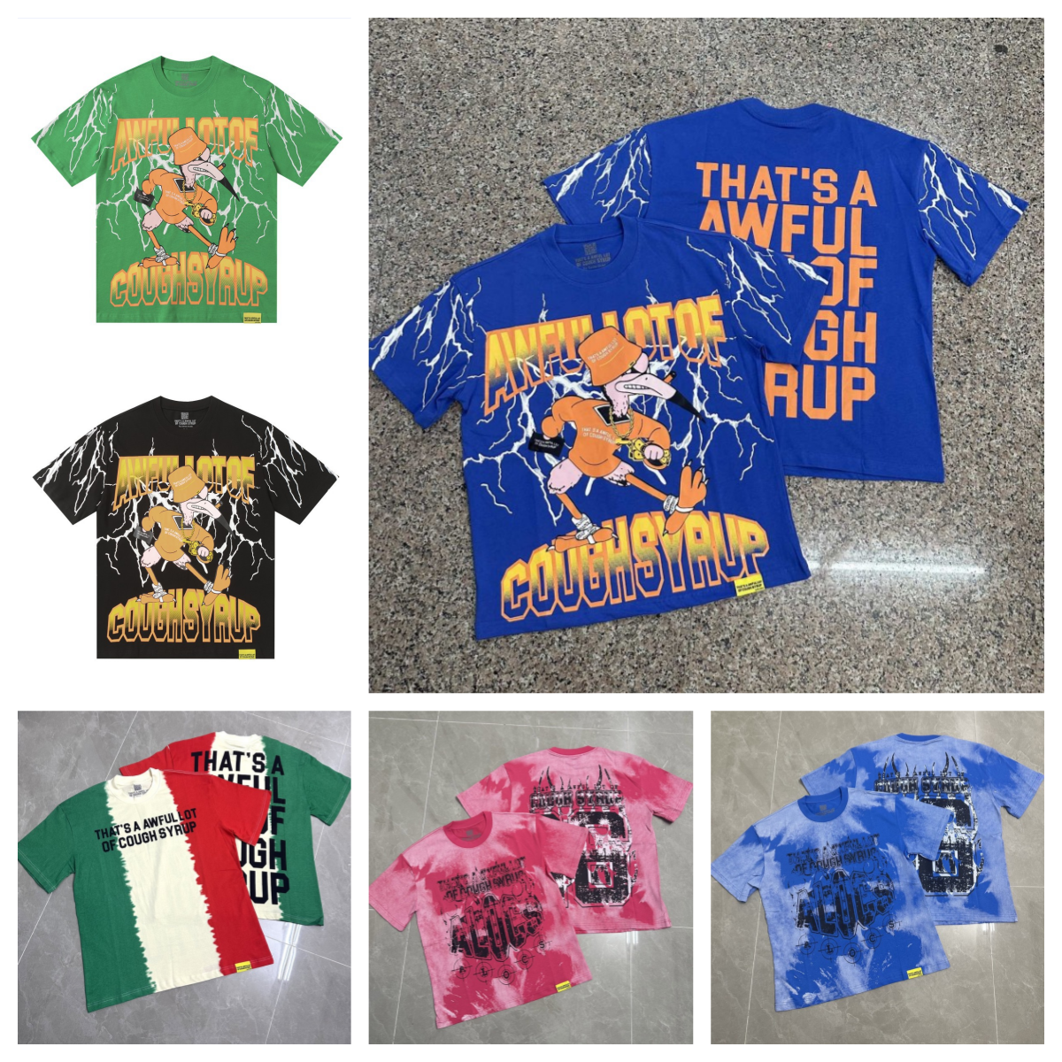 Men's T Shirts That's A Awful Lot of Cough Syrup Tees Summer Cotton Beverage Cup Pattern Graffiti Letter Logo Vintage T-shirt Hip-hop Y