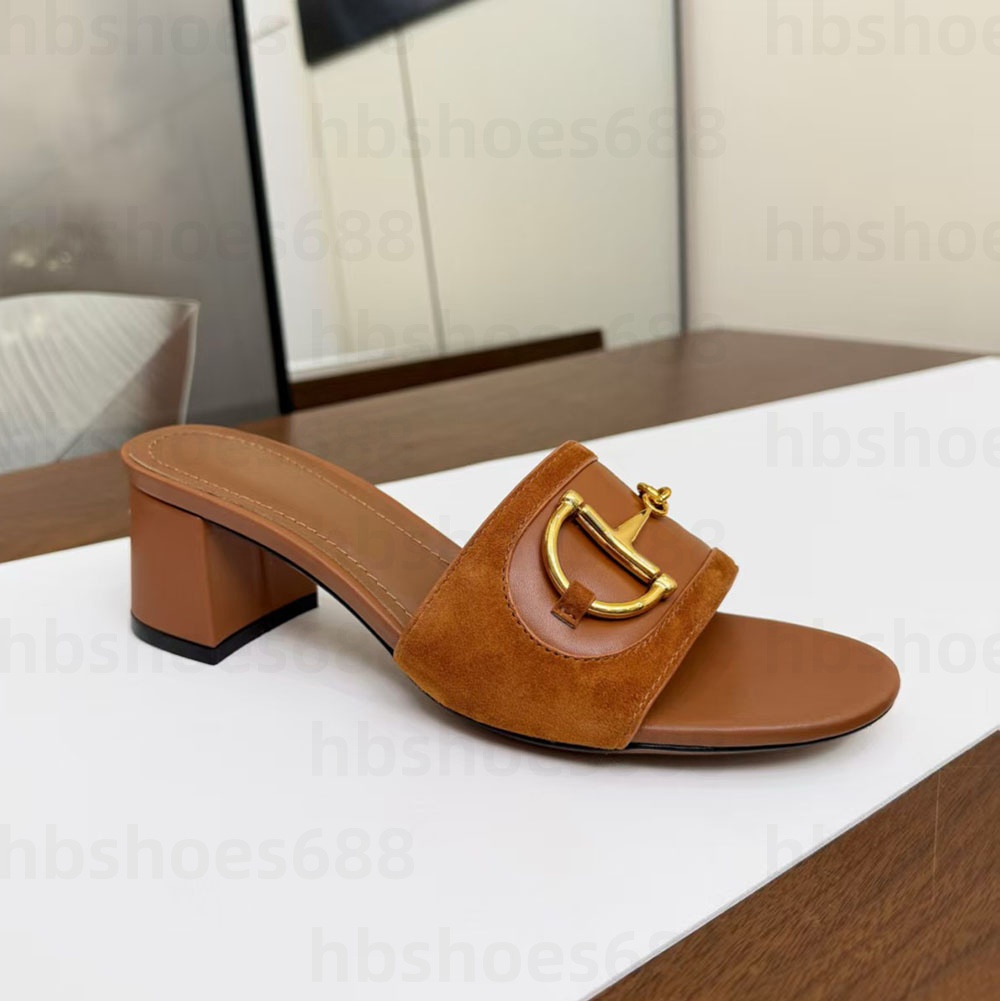 High quality Women's kitten heel slides slippers mule Luxury hardware buckle Designer women's sandal slippers factory footwear 35-44 with