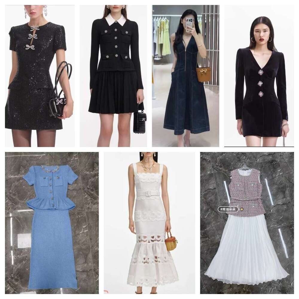 Self Portrait Designer Basic Casual Dresses French Fragrance Sandro Dress For Womens Knitted Polo Collar With Dia Waist Panel Slim Fit Pleated Short