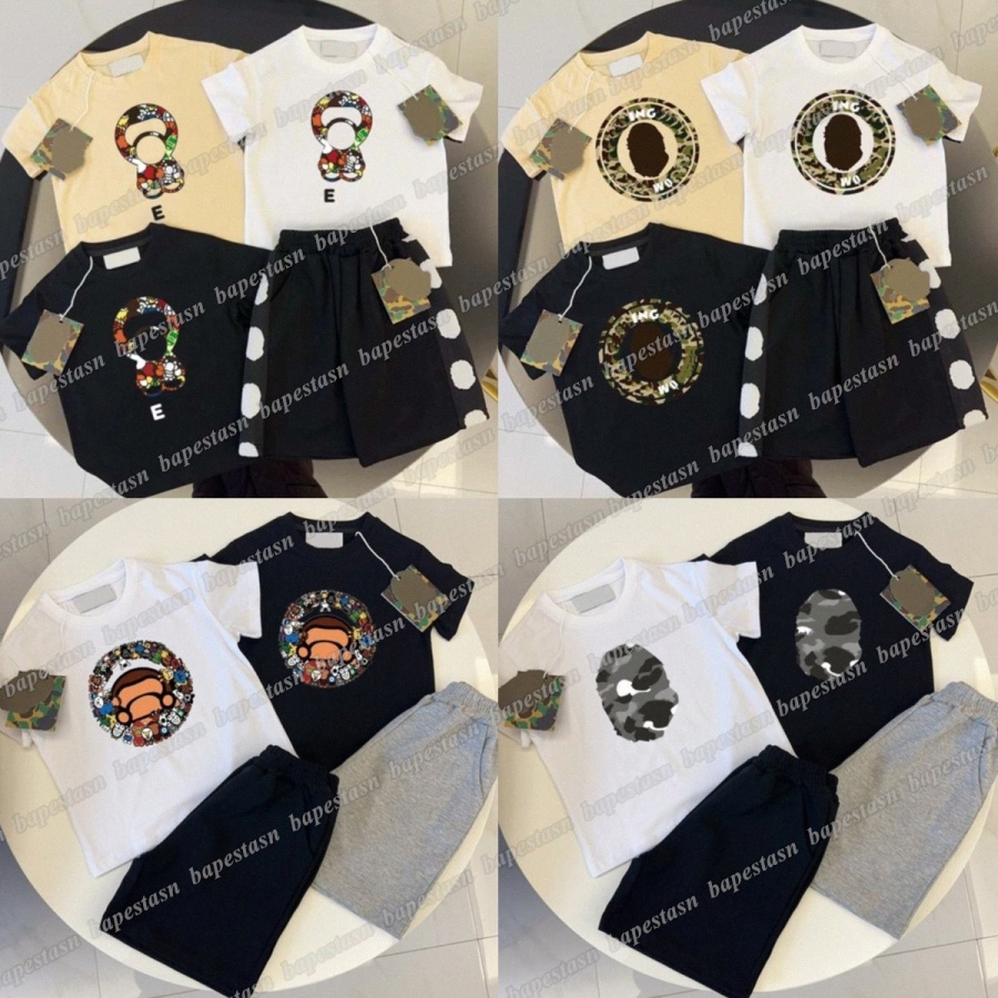 designer kids sets toddler t-shirts shorts summer clothing set boys girls clothes baby Children two piece set black white grey size 90-150 98f1#-image-1094190921