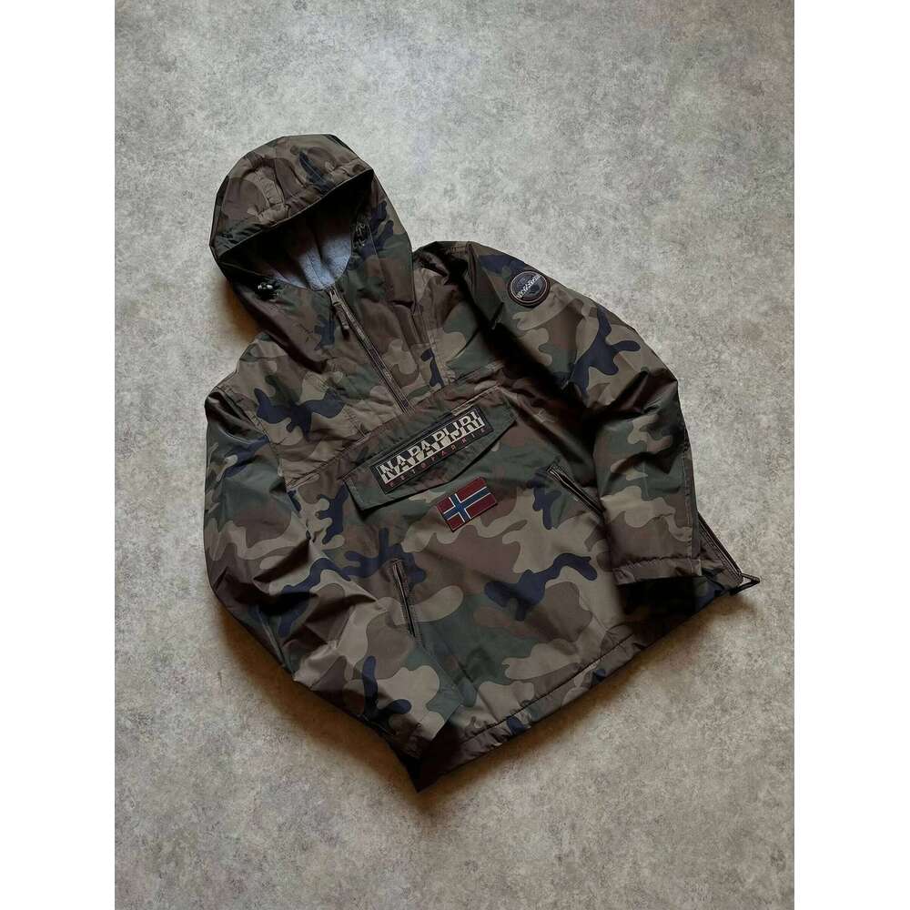 Streetwear Camo Hooded Jacket Mens Womens Y2k Fleece Lined Anorak Pullover Side Zip Windproof Outdoor Coat Warm Winter Wear