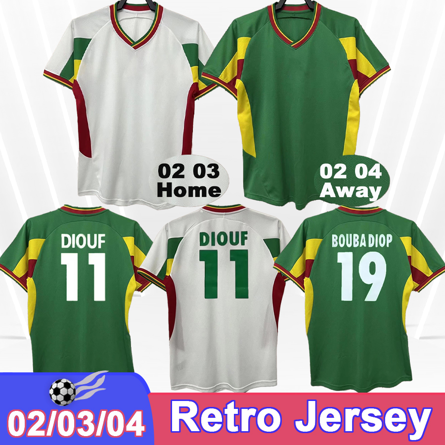 03 04 Senegal BOUBA Mens Retro Soccer Jerseys National Team DIOUF DIOP H. CAMARA KH. FADIGA 02 03 Home Away Vintage Football Shirts Uniforms