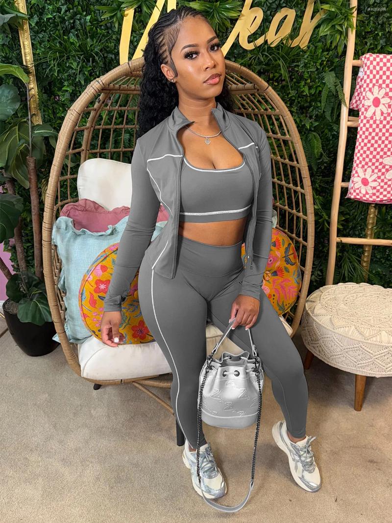 Women's Two Piece Pants Weird Puss Casual 3 Set Women Tracksuit Elastic Vest Zip Jacket Leggings Matching Street Sporty Fitness Shapewear
