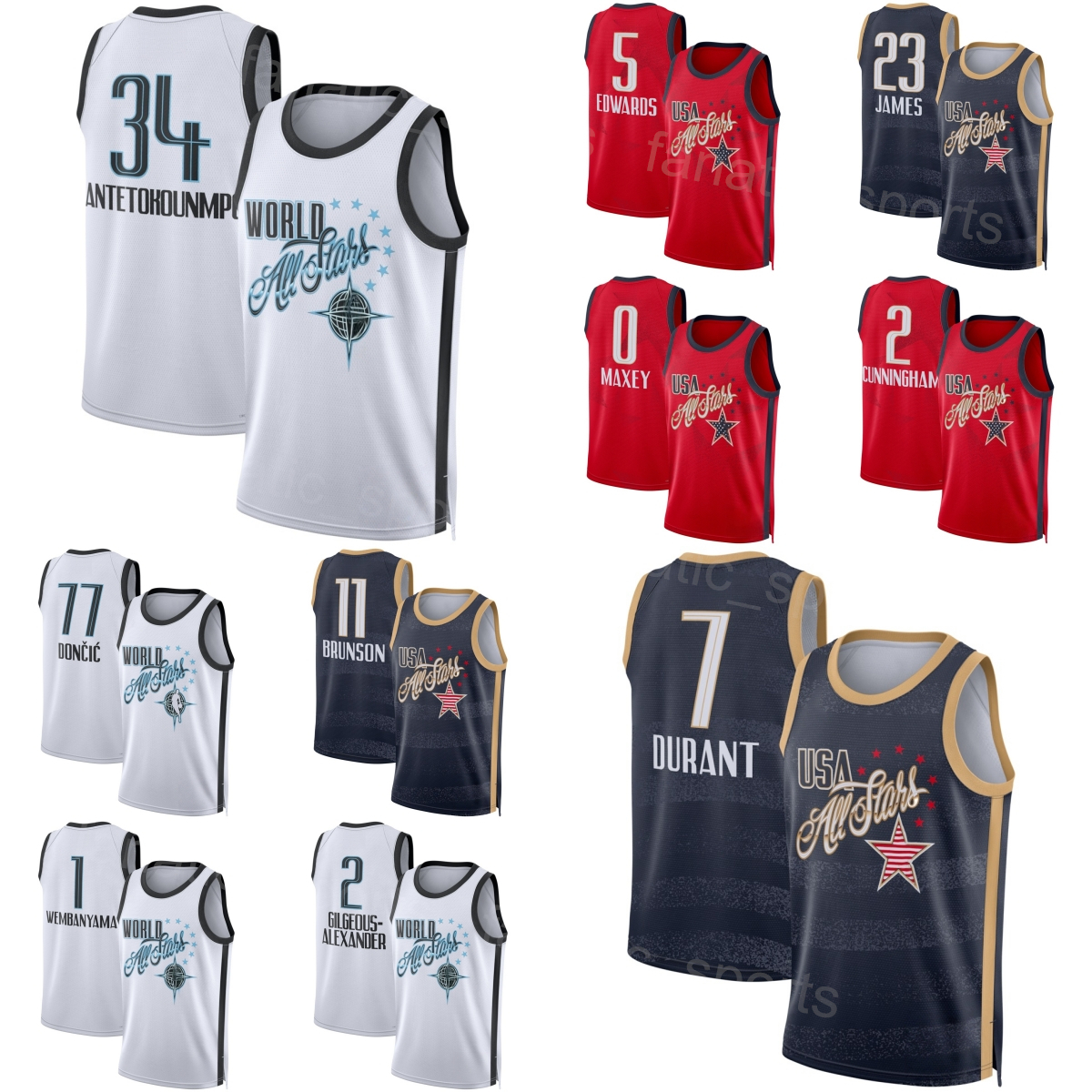 Maillot de basket-ball imprimé All-Star 2026 Karl-Anthony Towns 32 Jalen Johnson 1 Pascal Siakam 43 Norman Powell 24 Scottie Barnes 4 Jalen Duren