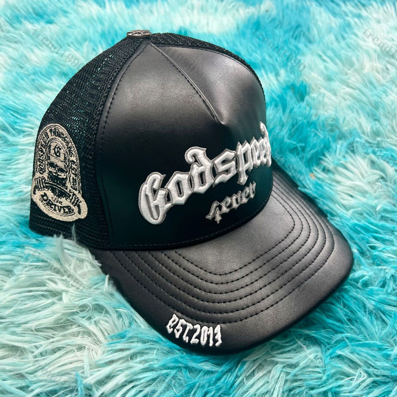 Designer baseball cap - "God Speed" hat for men - chrome-colored mesh cap for luxury outdoor wear - black and white truck driver hat - sun