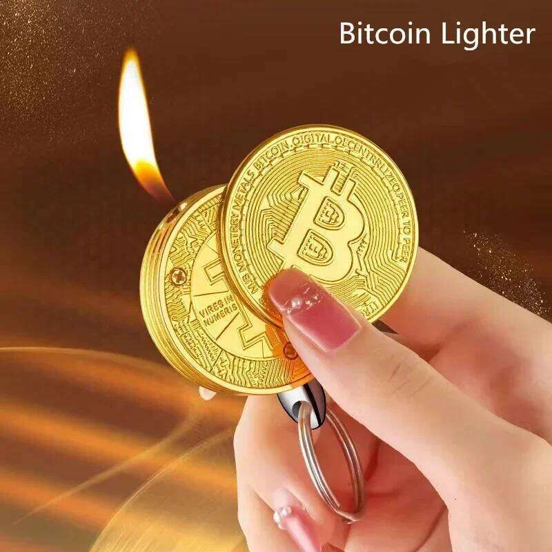 Creative Fun Bitcoin Butane Gas Lighter Stock Commemorative Virtual Coin Pendant Mini Portable Lighters Smoking Men's Gift S260207-image-1094358552