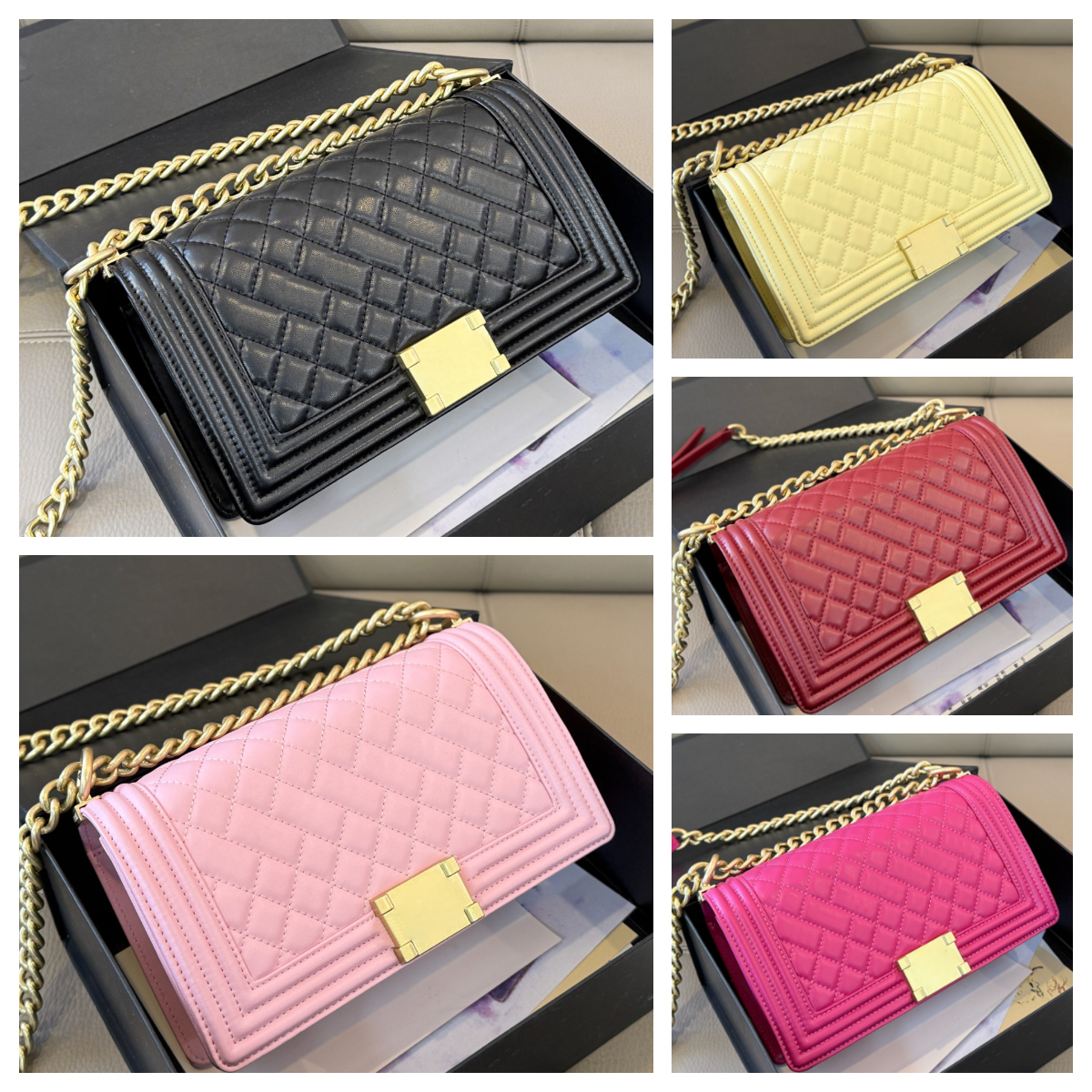 Designer Classic Diamond Quilted Boy Flap Bag Sheepskin Shoulder Crossbody Bags Korean Style Women Shoulder bags gold Hardware Chain Bag Square Hand