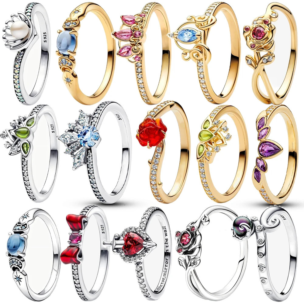 925 Sterling Silver All Princess Series Tiana TiaraAladdin Jasmine Raiponce Tiara Bague Femmes Bague Pour Bijoux De Fête 260203