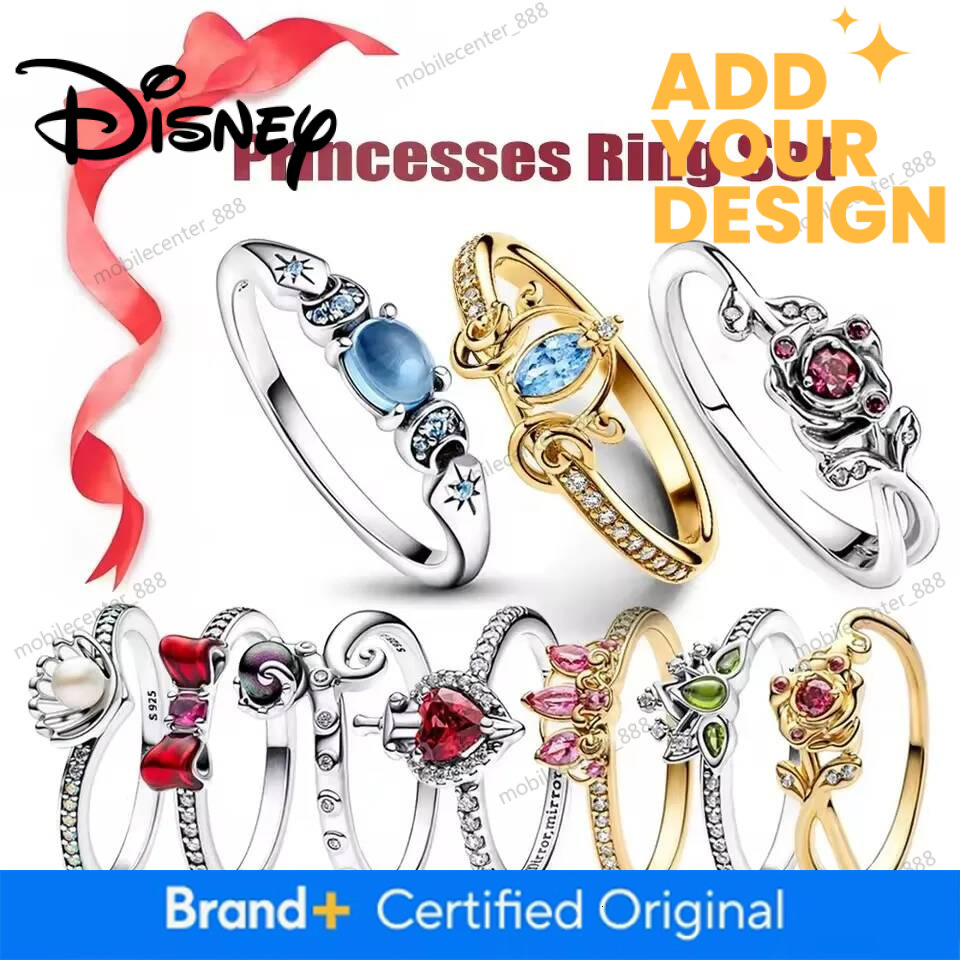 Princess Series Rings 925 originales Jasmine Ariel Snow White Bow Tiana Tiara Sparkling Ring Women Jewelry Gift DIY 2025