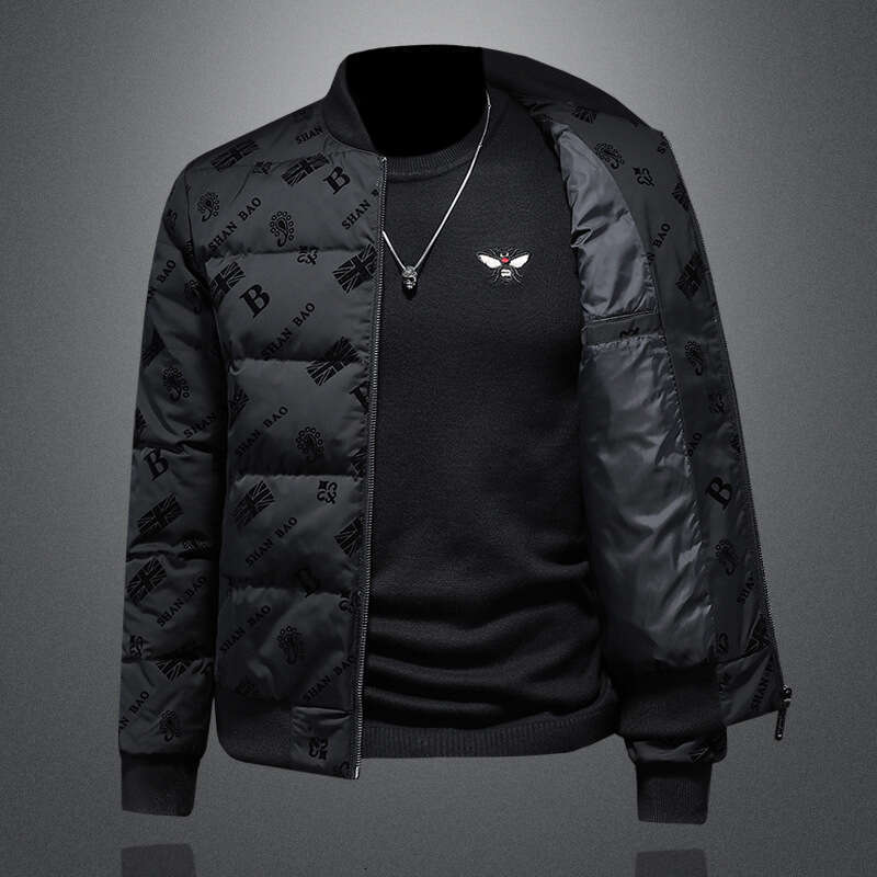 New DesignWinter High-End Men 's 90% White Duck Stand Collar Flocked Down Jacket Warm Casual Coat
