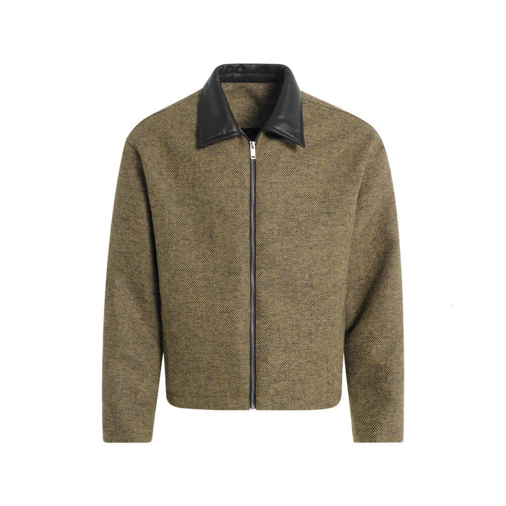 American Short Jacket Mens Street Trend Thick Thread Loose Casual Insert Pocket Contrast Color PU Leather Lapel Zipper Jacket