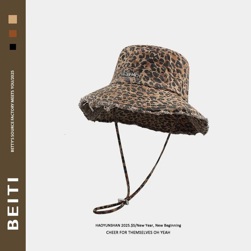 Hat womens style American leopard print fisherman face enhancing small basin spicy girl feng shui bucket hat 260204