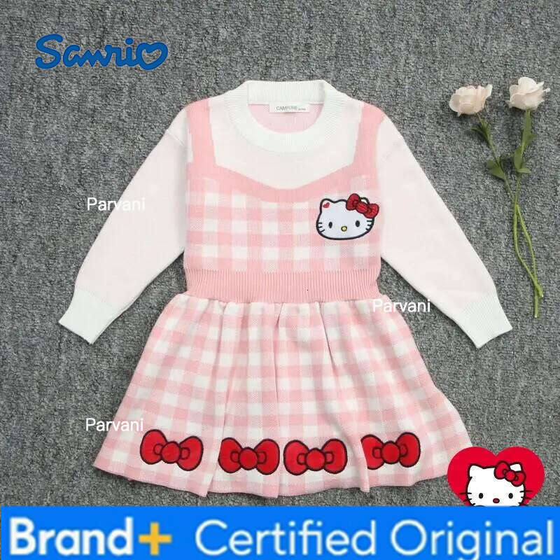 Sanrio Hot Hello Kitty robe tricotée Kawaii automne et hiver mode manches longues étudiant décontracté enfants tissu faux deux pièces H260206
