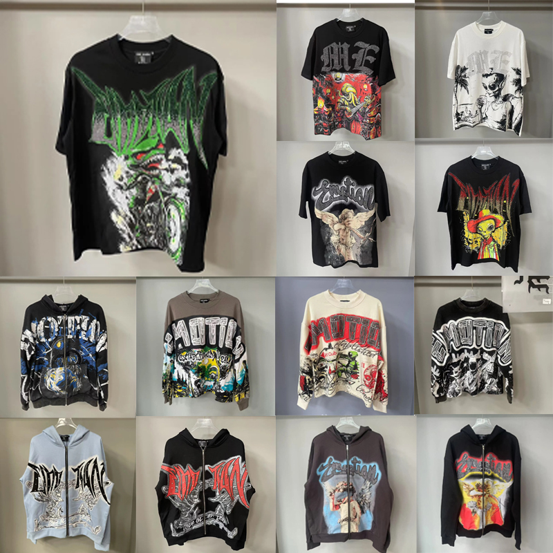 MIXED EMOTION chemises designer t-shirt Hommes Y2k sweats à capuche Lettre tee High Street mode d'été hip-hop rétro décontracté coton imprimé sho