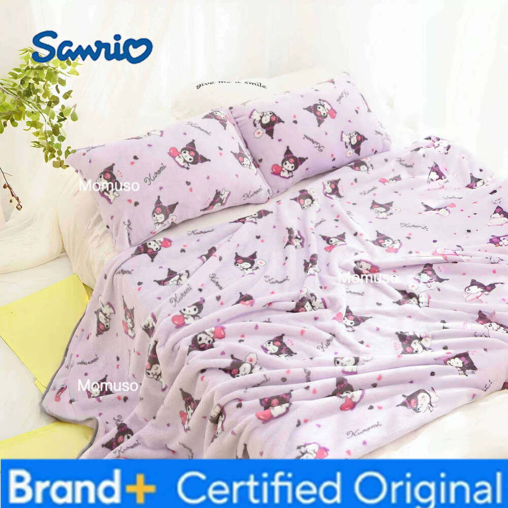 Sanrio Lovely Kuromi Japanese Anime Flannel Warm Leg Office Bedroom School Nap Blanket Summer Quilt H260206-image-1095084019