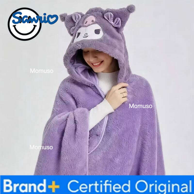 Sanrio Cartoon My Melody Kuromi Cinnamoroll Cute Office Student Nap Hooded Poncho Air Conditioning Blanket Gift H2602061-image-1095307766